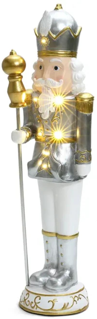 LuxenHome 2Ft Tall Traditional Nutcracker King in White with Lights