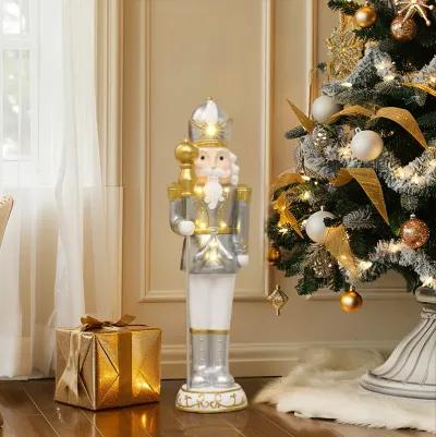 LuxenHome 2Ft Tall Traditional Nutcracker King in White with Lights