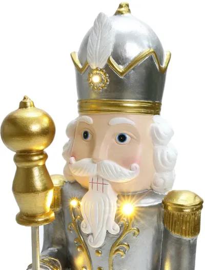 LuxenHome 2Ft Tall Traditional Nutcracker King in White with Lights