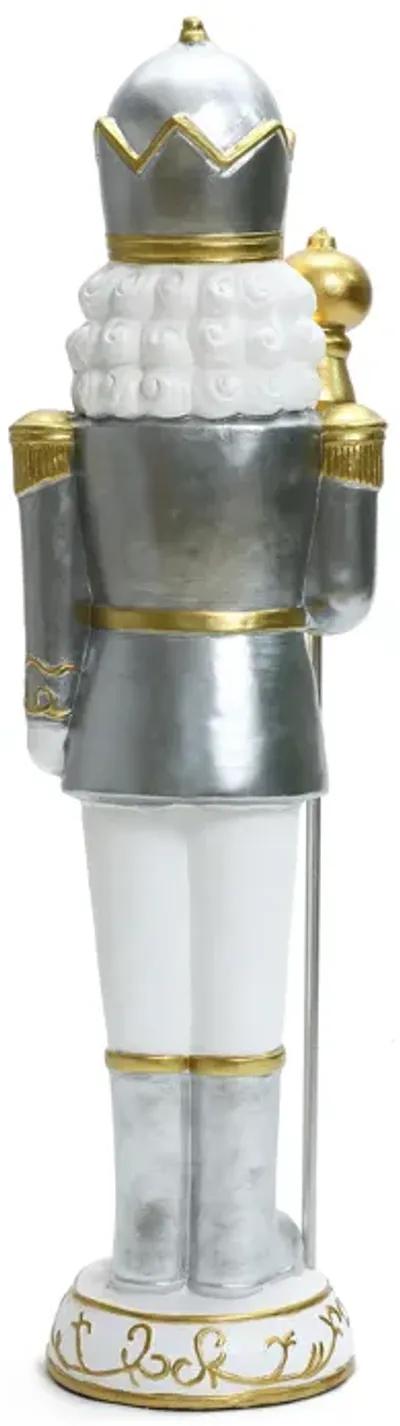 LuxenHome 2Ft Tall Traditional Nutcracker King in White with Lights