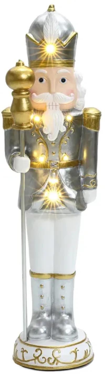 LuxenHome 2Ft Tall Traditional Nutcracker King in White with Lights