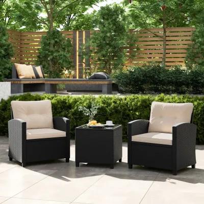 3 Pieces Patio Furniture Set with Tempered Glass Coffee Table