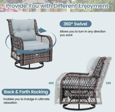 3 Pieces Outdoor Swivel Rocker Set with Small Side Table