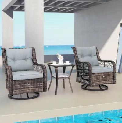 3 Pieces Outdoor Swivel Rocker Set with Small Side Table