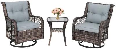 3 Pieces Outdoor Swivel Rocker Set with Small Side Table