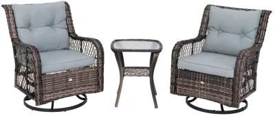 3 Pieces Outdoor Swivel Rocker Set with Small Side Table