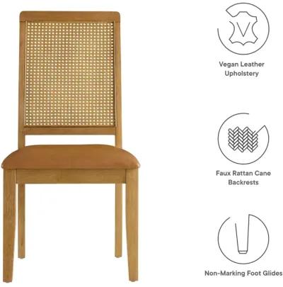 Arlo Vegan Leather Upholstered Faux Rattan and Wood Dining Side Chairs - Set of 2