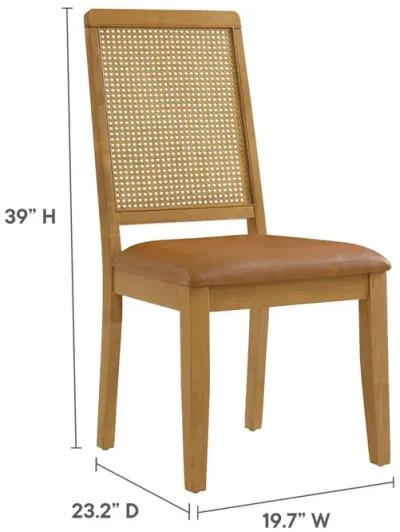 Arlo Vegan Leather Upholstered Faux Rattan and Wood Dining Side Chairs - Set of 2