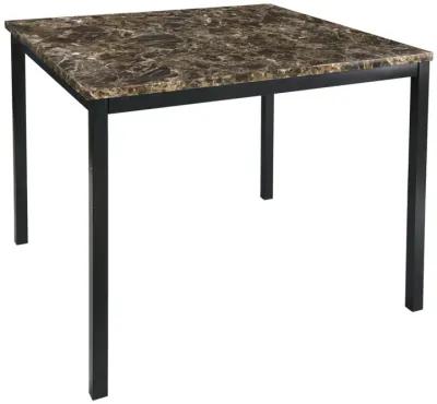 5 Piece Black Metal Finish Dining Set with Faux Marble Tabletop & 4 Counter Height Chairs