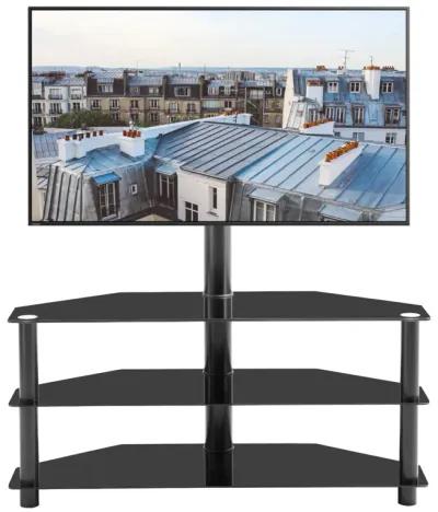 35.4 Inch Black Multi-Function TV Stand Height Adjustable Bracket Swivel 3-Tier