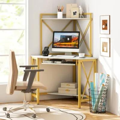 Hivvago Space-Saving Corner Computer Desk with with Hutch and Keyboard Tray