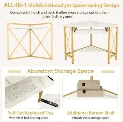 Hivvago Space-Saving Corner Computer Desk with with Hutch and Keyboard Tray