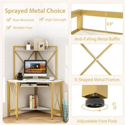 Hivvago Space-Saving Corner Computer Desk with with Hutch and Keyboard Tray