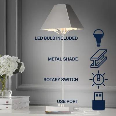 Ruthen 25" Industrial Style Iron Pyramid Bedside LED Table Lamp with USB Charging Port, Nickel