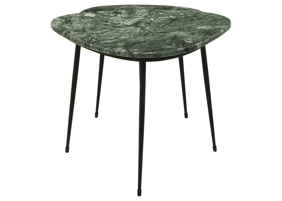 2 Piece Nesting Accent Table Set, Triangular Marble Top, Green, Black - Benzara