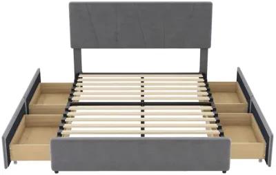 Merax Upholstery Platform Bed with Four Storage Drawers