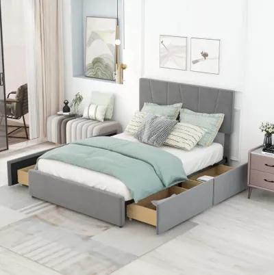 Merax Upholstery Platform Bed with Four Storage Drawers