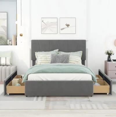 Merax Upholstery Platform Bed with Four Storage Drawers