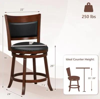 Swivel Bar Stools Set of 2 with 20 Inch Wider Cushioned Seat-Brown