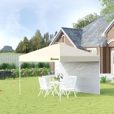 Beige Pop-Up Shelter: 10' Party Tent with Sidewall & Wheels