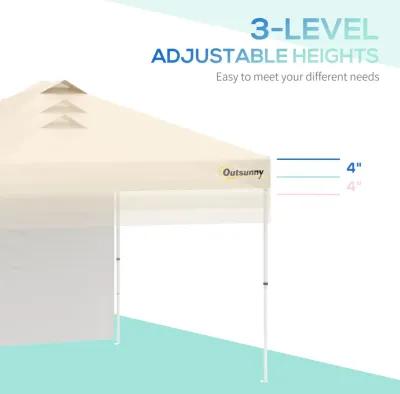 Beige Pop-Up Shelter: 10' Party Tent with Sidewall & Wheels