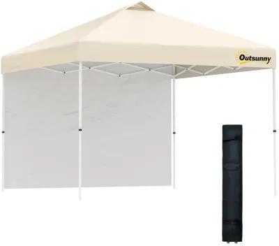 Beige Pop-Up Shelter: 10' Party Tent with Sidewall & Wheels