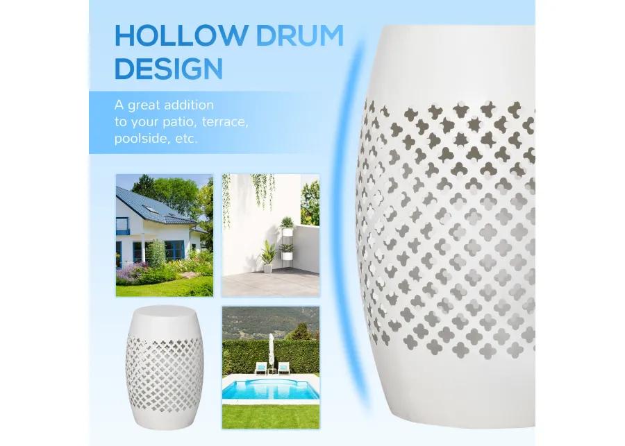 White Boho Accent: Hollow Drum Steel Side Table for Indoor/Outdoor