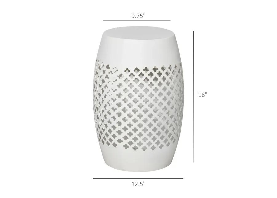 White Boho Accent: Hollow Drum Steel Side Table for Indoor/Outdoor