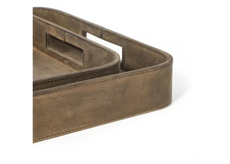 Derby Rectangle Leather Tray Set