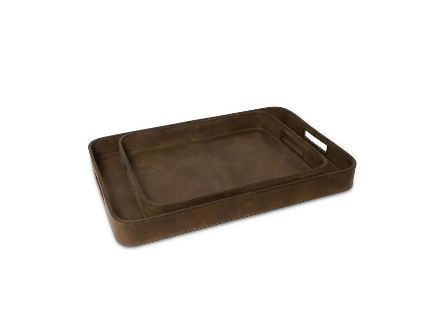 Derby Rectangle Leather Tray Set