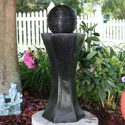 Sunnydaze Black Pedestal/Ball Solar Fountain with Battery/LED Light - 31 in