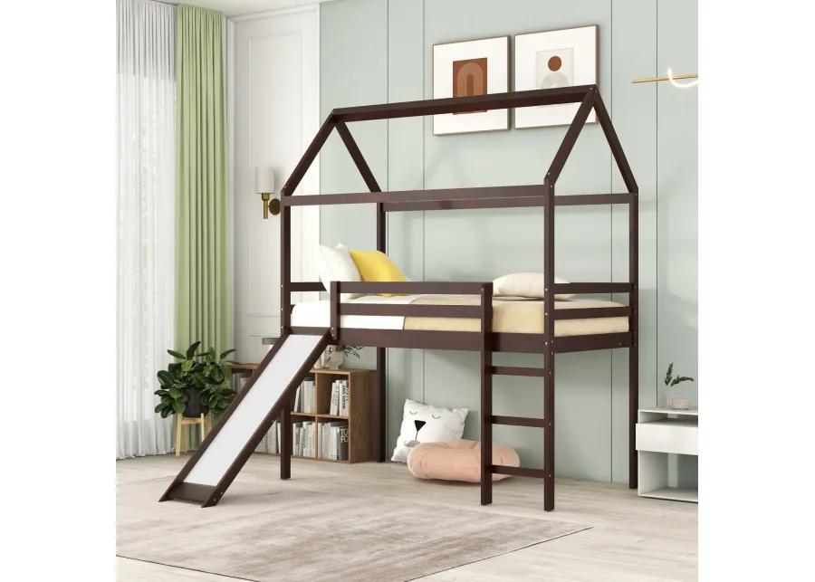 Twin Loft Bed with Slide, House Bed with Slide