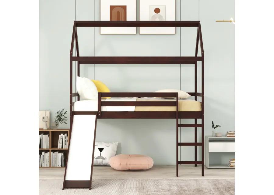 Twin Loft Bed with Slide, House Bed with Slide