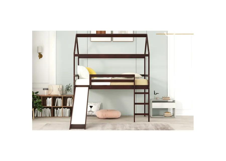 Twin Loft Bed with Slide, House Bed with Slide