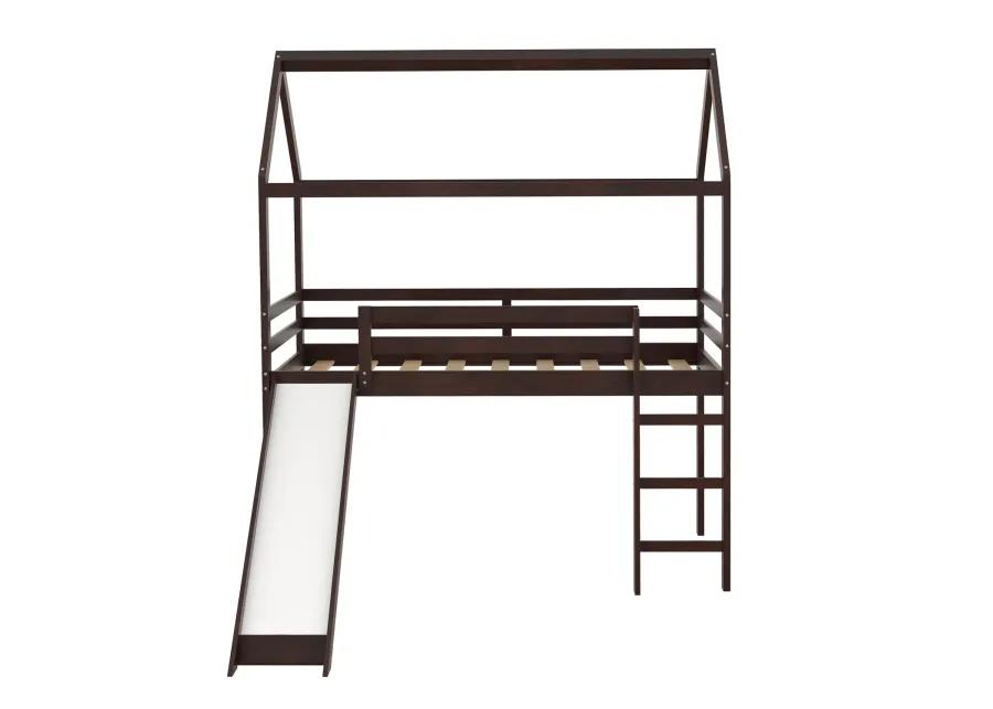 Twin Loft Bed with Slide, House Bed with Slide