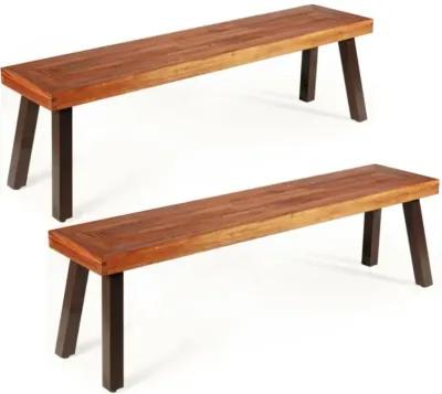 Hivvago Set of 2 Patio Acacia Wood Dining Benches