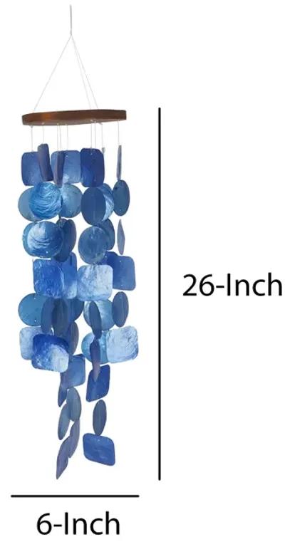 Aesthetically Designed Handmade Wind Chime with Capiz Shell Hangings, Blue - Benzara