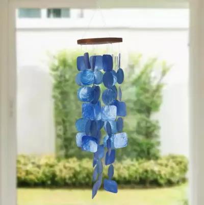 Aesthetically Designed Handmade Wind Chime with Capiz Shell Hangings, Blue - Benzara