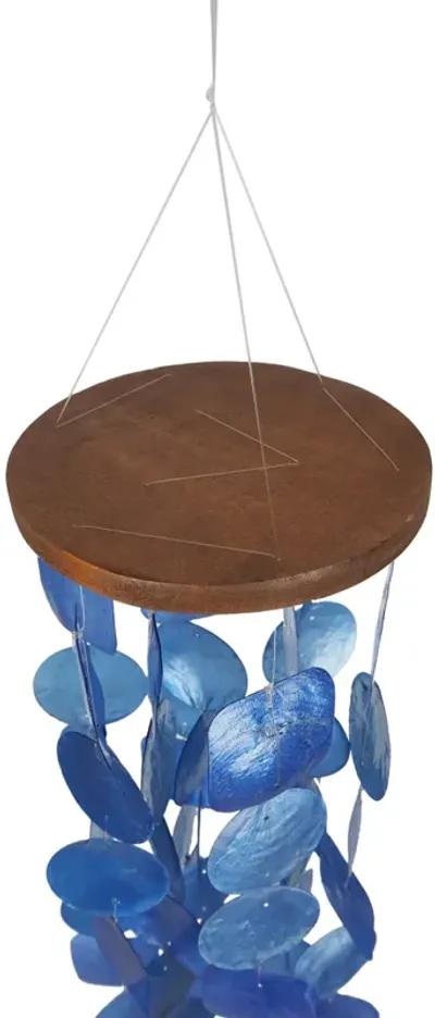 Aesthetically Designed Handmade Wind Chime with Capiz Shell Hangings, Blue - Benzara