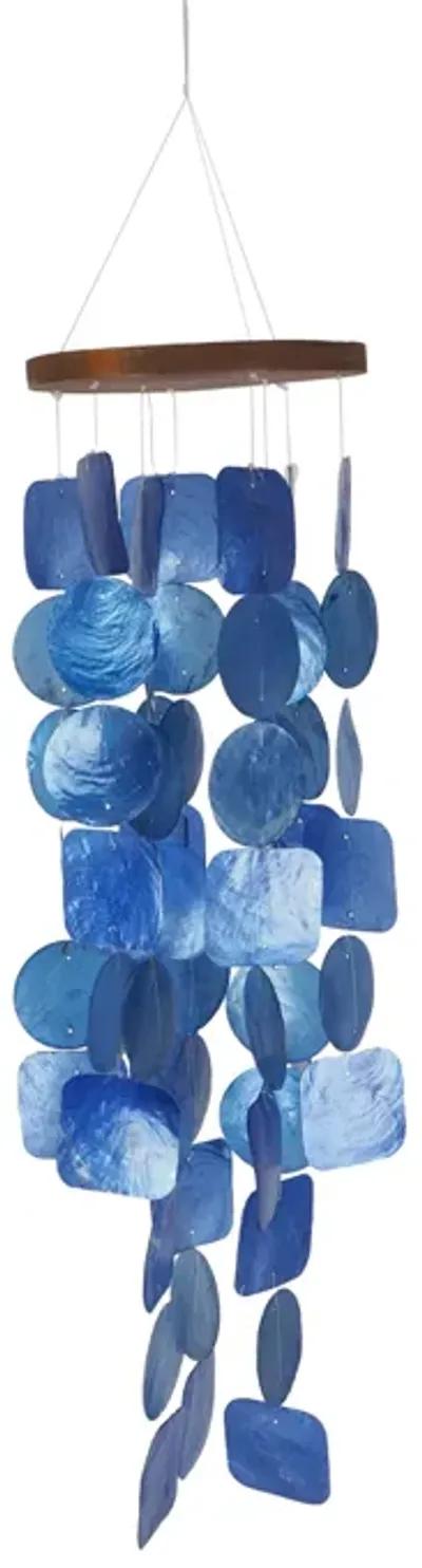 Aesthetically Designed Handmade Wind Chime with Capiz Shell Hangings, Blue - Benzara