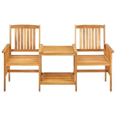 vidaXL Patio Chairs with Tea Table and Cushions Solid Acacia Wood