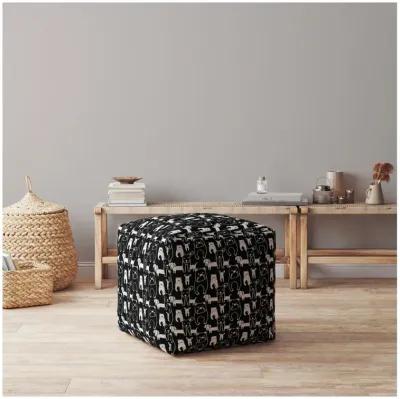 Homezia 17" Black And White Cotton Animal Print Pouf Ottoman