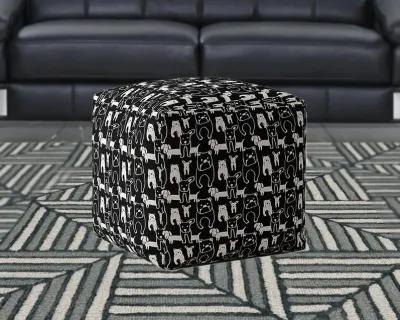 Homezia 17" Black And White Cotton Animal Print Pouf Ottoman