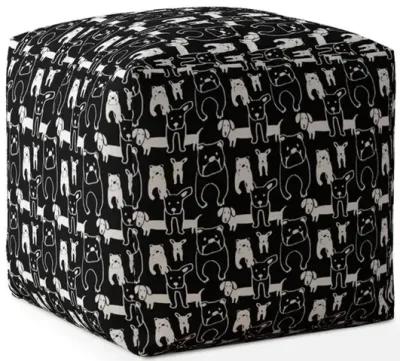 Homezia 17" Black And White Cotton Animal Print Pouf Ottoman