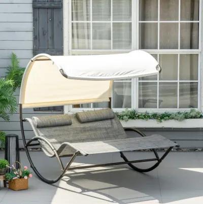 Light Gray Patio Lounger: Double Rocking Bed with Canopy