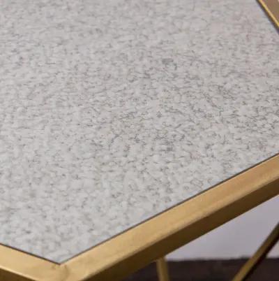 Homezia 19" Gold And Reflective Glass Hexagon Mirrored End Table