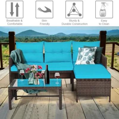 Hivvago 3 Pieces Outdoor Patio Corner Rattan Sofa Set