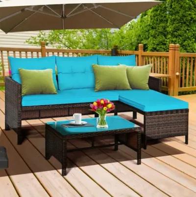 Hivvago 3 Pieces Outdoor Patio Corner Rattan Sofa Set