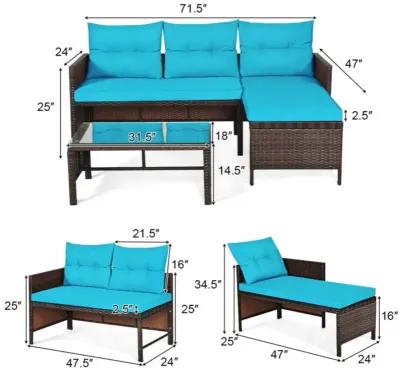 Hivvago 3 Pieces Outdoor Patio Corner Rattan Sofa Set