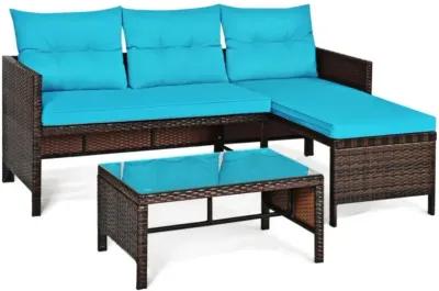 Hivvago 3 Pieces Outdoor Patio Corner Rattan Sofa Set